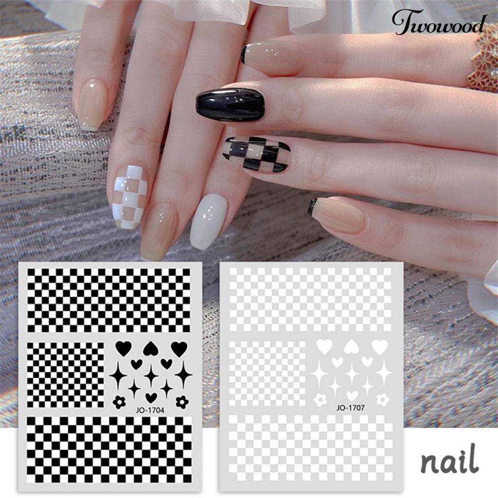 Twowood Stiker Kuku Motif Kotak-Kotak Untuk Nail Art