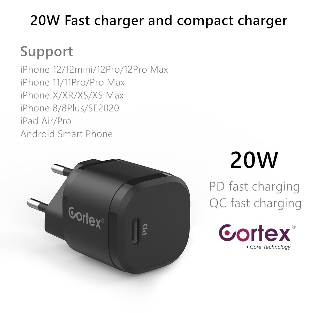 Cortex 20W Q-Mini2.0 Kepala Charger Quick Fast Charging Tipe C Type C PD 20W Android iPhone 12