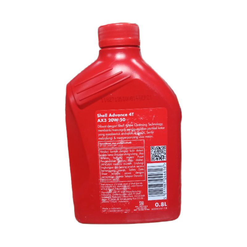 OLI SHELL ADVANCE AX3 4T 800 ML 20W-50 (100% ORIGINAL) UNTUK MOTOR BEBEK HONDA,YAMAHA,SUZUKI