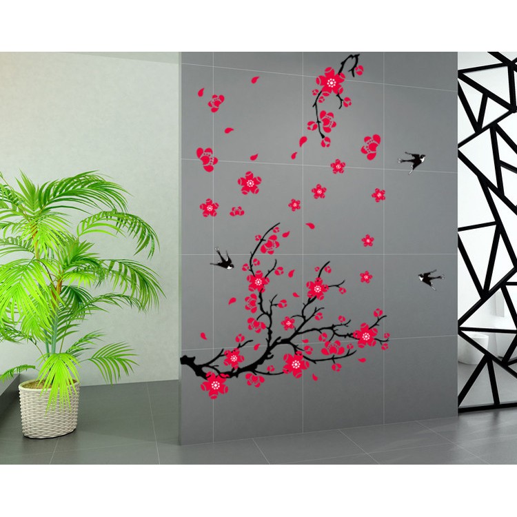 RELIZA Wall Sticker / Stiker Dinding 60X90 BUNGA SAKURA MERAH FLOWERS  AY818