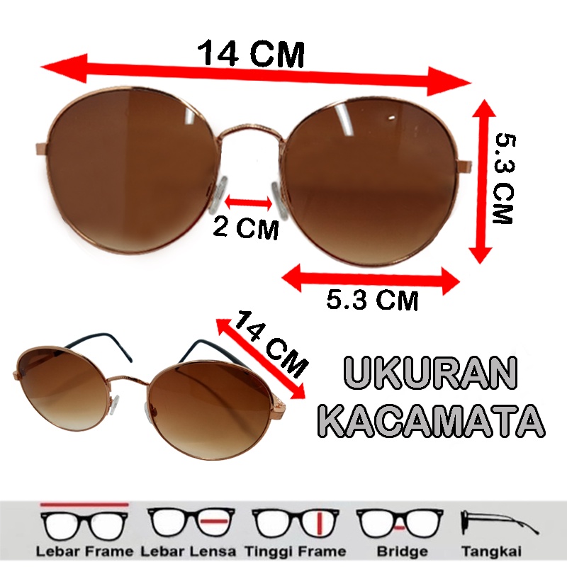 NEW! Kacamata Hitam Anti UV Frame Besi Oval Bulat Kaca mata Fashion Wanita Pria Sunglasses Glass