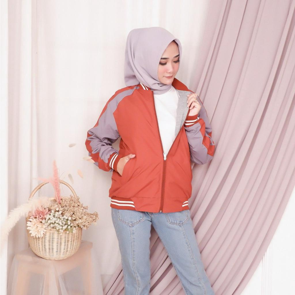 AMZ JACKET Jaket Wanita Boomber Bolak-Balik Bahan Parasut Premium Model Korean Style Kekinian Terbaru Murah Bisa COD Warna Navy Tosca Orange Biru Pink