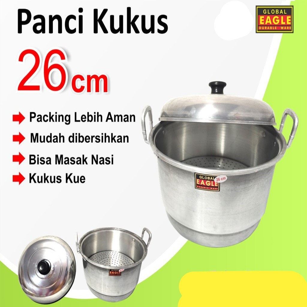 PANCI SG ALUMUNIUM LANGSENG DANDANG KUKUS STEAMER UK. 26-24-22-28-20 cm GLOBAL EAGLE