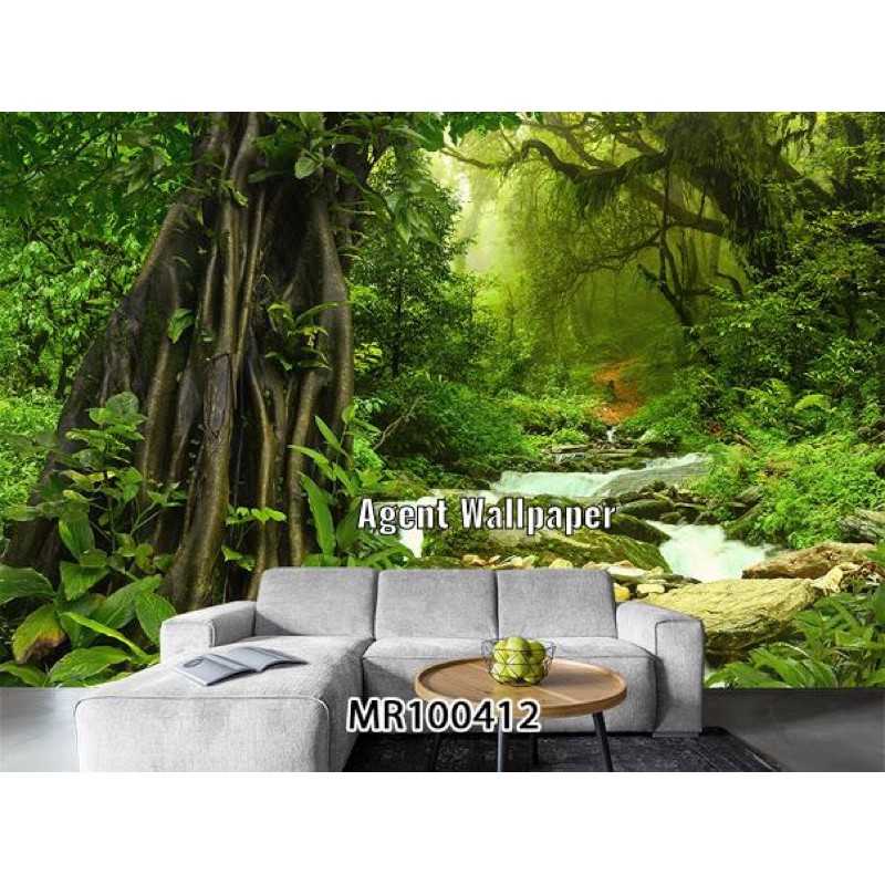 Photowall Mural 3D Dinding Wallpaper Mural Pemandangan Alam Hutan Hijau