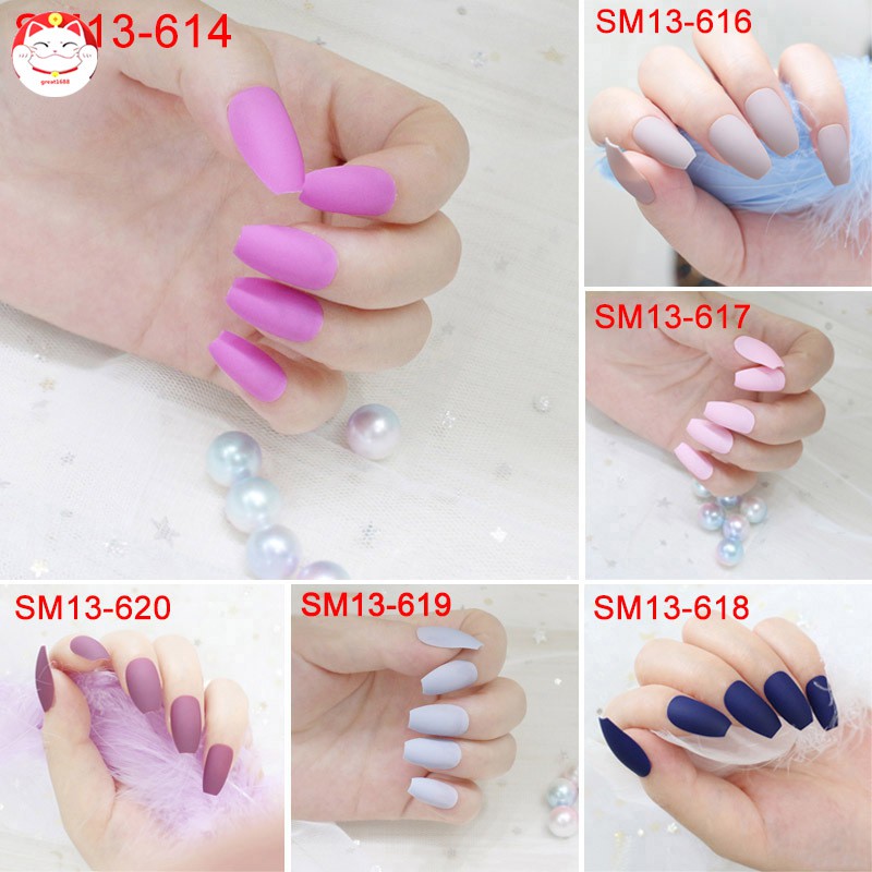 24Pcs / Set Kuku Palsu Warna Matte untuk Dekorasi Nail Art