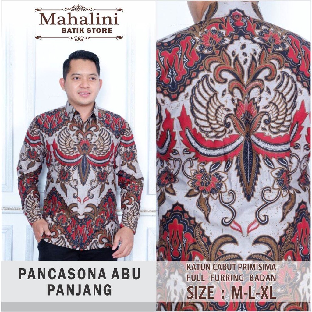 Batik pria kasual/batik lengan panjang formal/hem batik warna grey/baju batik terbaru warna grey