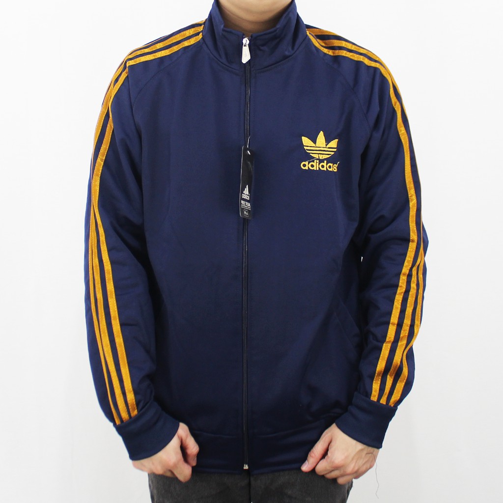 JAKET ADIDAS FIRE BIRD NAVY LIST EMAS M L XL - JAKET SPORT PRIA ADIDAS FIREBIRD -  JAKET OLAH RAGA