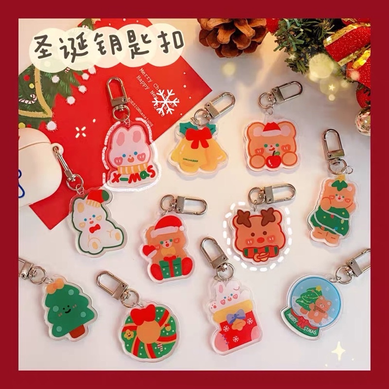 GANTUNGAN KUNCI PREMIUM BENTUK KARTUN BERUANG KELINCI / KEY CHAIN ACYRLIC CHRISTMAS EDITION / GANTUNGAN KEY CHAIN MURAH LUCU / SURPRICE GANTUNGAN KUNCI KARAKTER HEWAN LUCU / RABBIT BEAR CAT CUTE KEYCHAIN / AKSESORIS WANITA PELAJAR / LIONTIN / NATAL