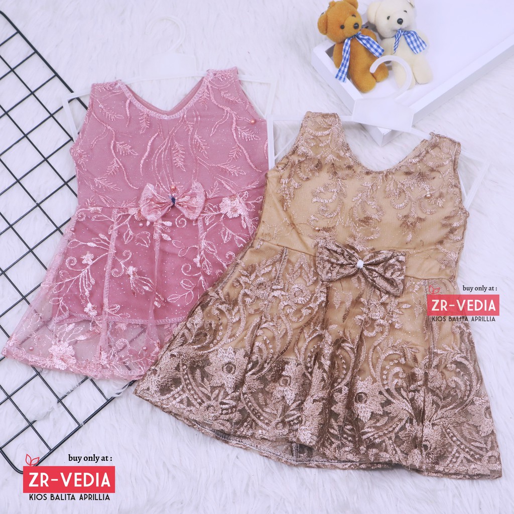 Dress Keira uk 6-12 Bulan / Gaun Brukat Pesta Kondangan Baju Baby Import Dres Brukat Kensi Anak