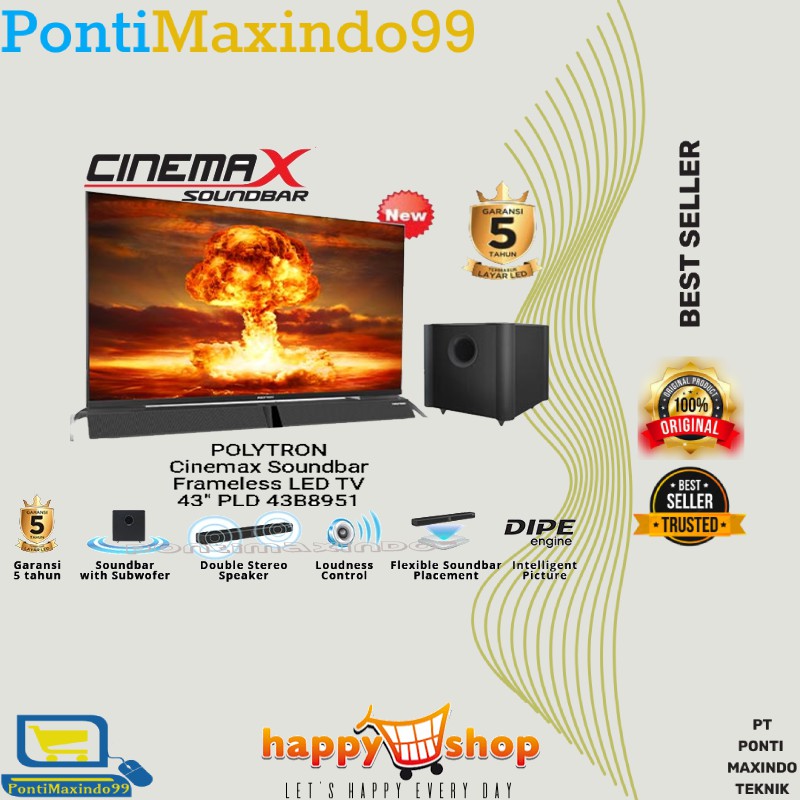 POLYTRON TV LED CINEMAxWAVE 43 INCH PLD-43B8951 & SOUNDBAR