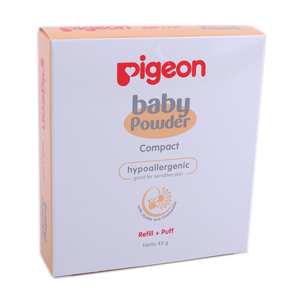 Bedak Bayi Pigeon Baby Compact Powder Cake Hypoallergenic Chamomile Refill + Puff 45gr