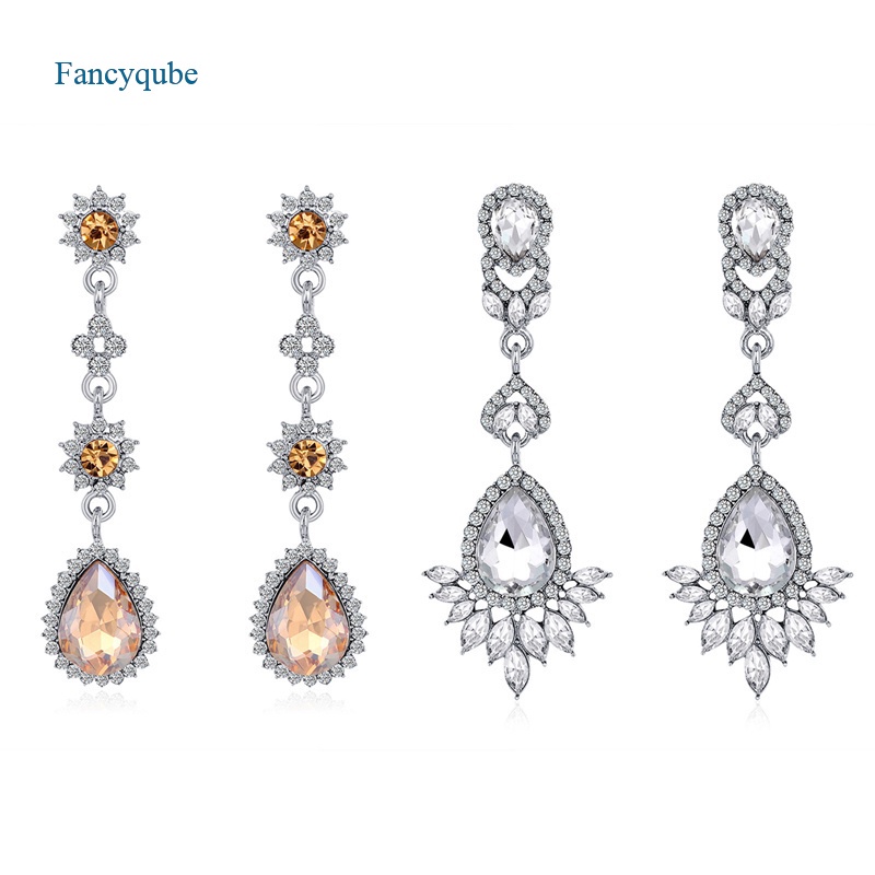Fancyqube Anting Kristal Berlian Imitasi Model Panjang Gaya Korea Untuk Wanita