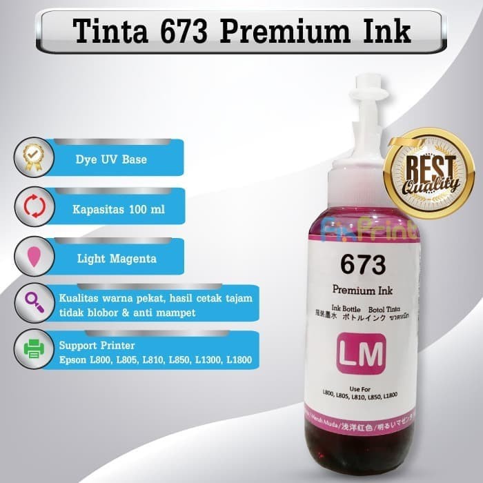 Tinta Refill 673 Premium Ink Magenta 100ml  Refill Printer Epson L800 L805 L810 L850 L1800 L1300