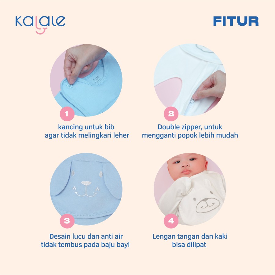 BABY SLEEPSUIT BIB SET (BAJU TIDUR PIYAMA BAYI) - PAKAIAN ANAK KALALE NATURAL BAMBOO COTTON