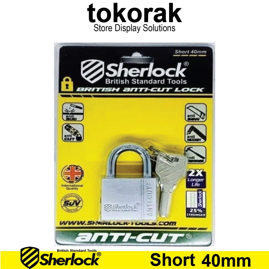 GEMBOK SHERLOCK ANTI CUT 40 MM PENDEK GUDANG RUKO KANTOR RUMAH MOTOR