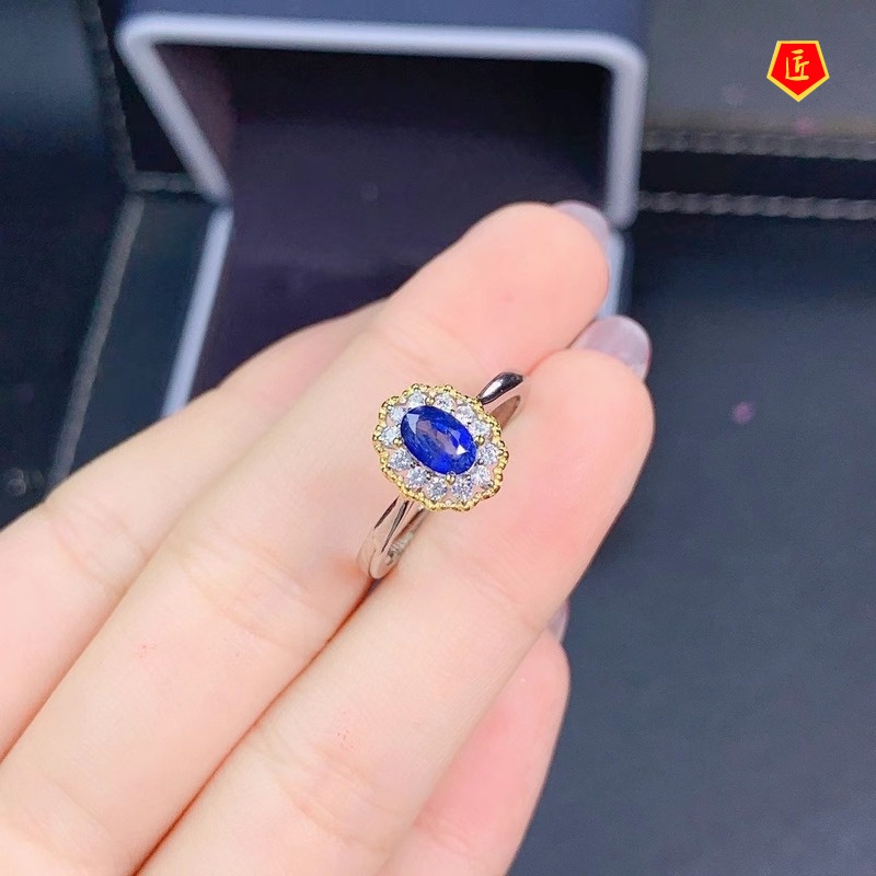 [Ready Stock]Simple Fashion Diamond Blue Colored Gems Ring