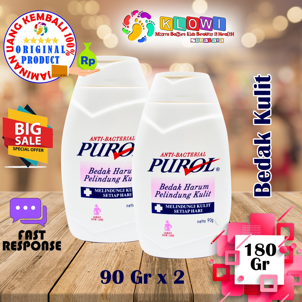 Purol Anti Bacterial Powder 90g/Red/Purol Powder/Bedak Purol/Gatal & Biang Keringat 2 Pcs