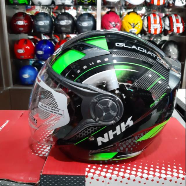 Helm NHK Gladiator indy black green glossy doubel visor