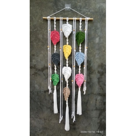 macrame hiasan dinding daun pelangi unik lucu