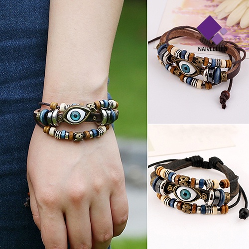 Naiveblue &gt; Gelang Tangan Handmade Adjustable Aksen Mata Turki Imitasi Untuk Unisex / Pria / Wanita