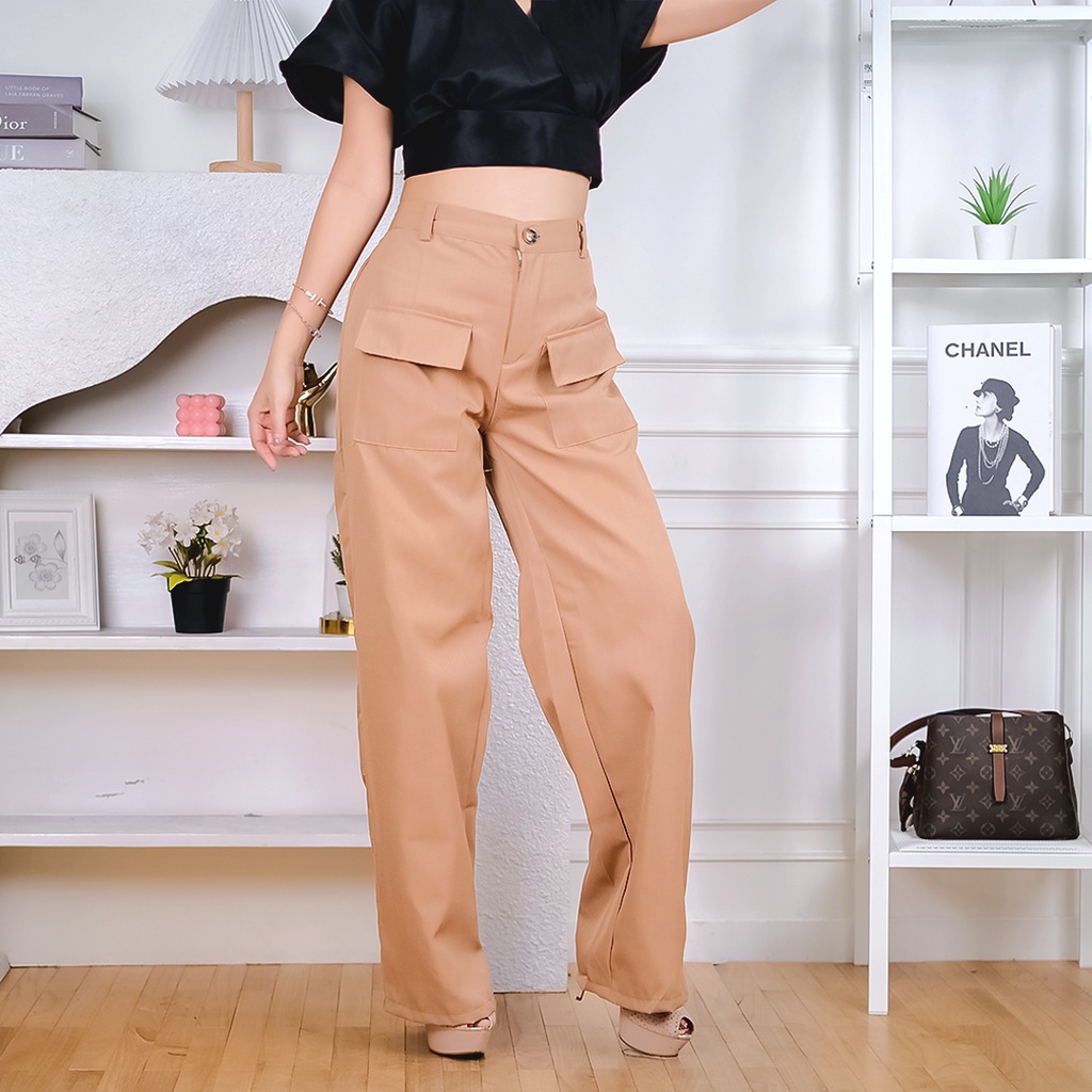 BEFAST - ZEC OOTD Wanita Celana Panjang AIKANY / RB Pocket Drill Pants / Celana Panjang Kasual / Celana Pocket Wanita / Fashion Kekiniaan Remaja Wanita / Celana Panjang Model Terbaru 2022 / Trendy / Celana Panjang Polos