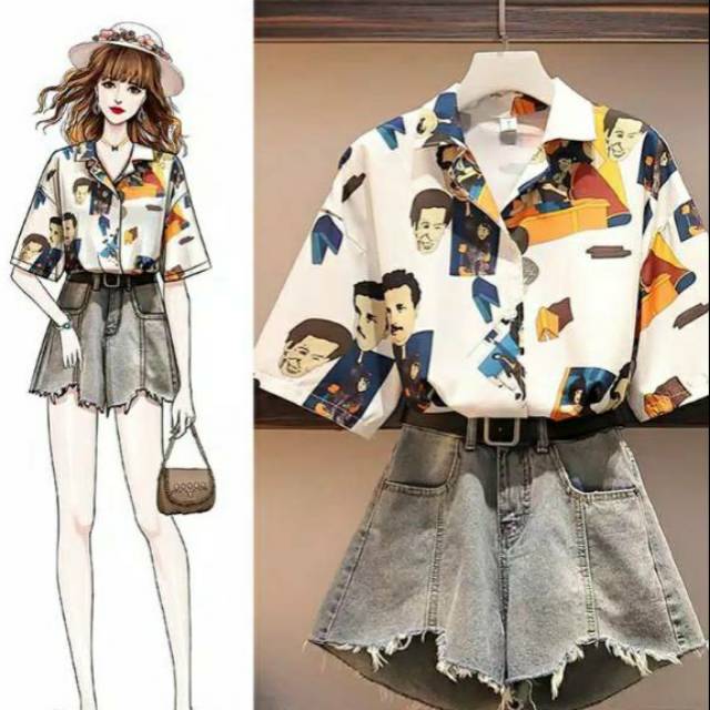 XIAOZCHENKAKA KEMEJA VINTAGE KARTUN PUTIH / KEMEJA VINTAGE