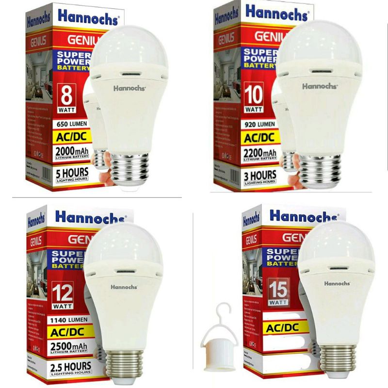 HANNOCHS LAMPU LED GENIUS EMERGENCY 6W 8W 10W 12W 15W PUTIH (GROSIR) AC DC 6 8 10 12 15 W EMERGENSI