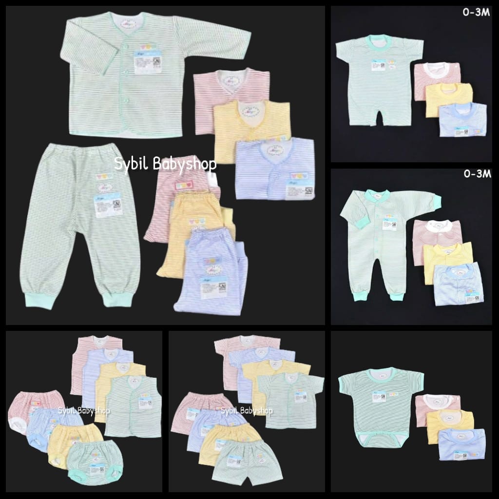 1 Setel Baju Celana MIYO Garis Salur 0-6 Bln Setelan Panjang, Pendek, Kutung, Baju Kodok, Jumper SNI