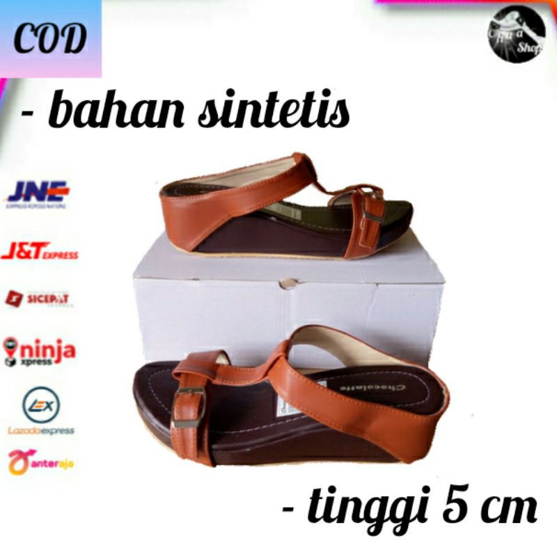WEDGES MR92 TAN sandal wanita 2021 kekinian murah karet slip sandal import terbaru korea plat ori