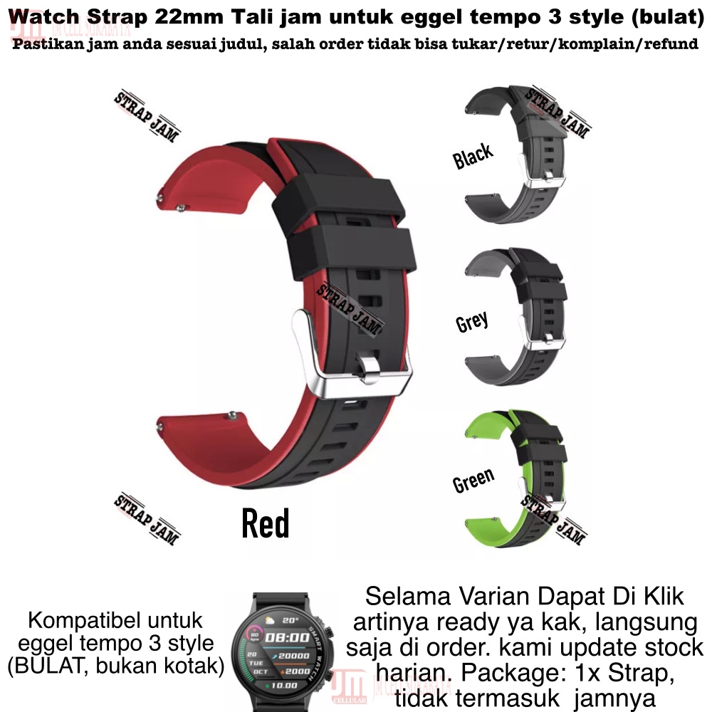SSR Tali Jam Eggel Tempo 3 Style Bulat - Strap 22mm Rubber Silikon List Warna