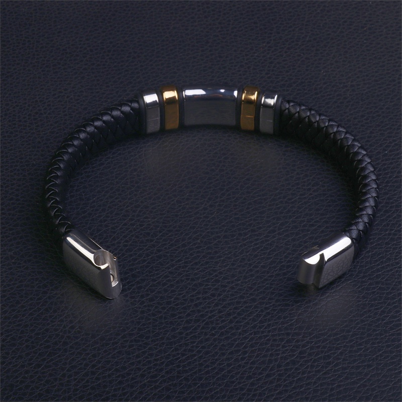 Gelang Bangle Magnetik Bahan Kulit Warna Hitam Gaya Klasik Untuk Pria