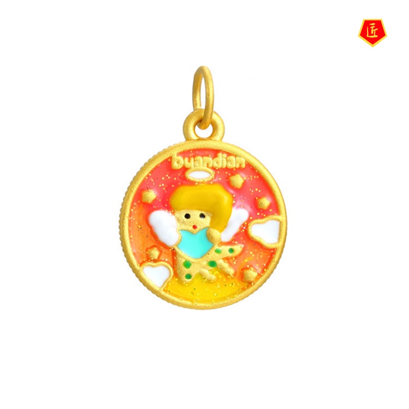 [Ready Stock]Rainbow Angel Gold Pendant Cute Baby Gold Girl Red Rope Necklace