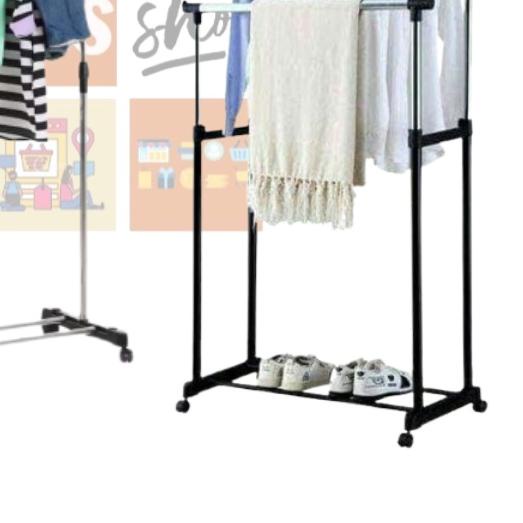 DOUBLE Rod Rack dan SINGLE Rod Rack Rak Baju Serbaguna Gantungan Laundry Pajangan DISPLAY STAND HANG