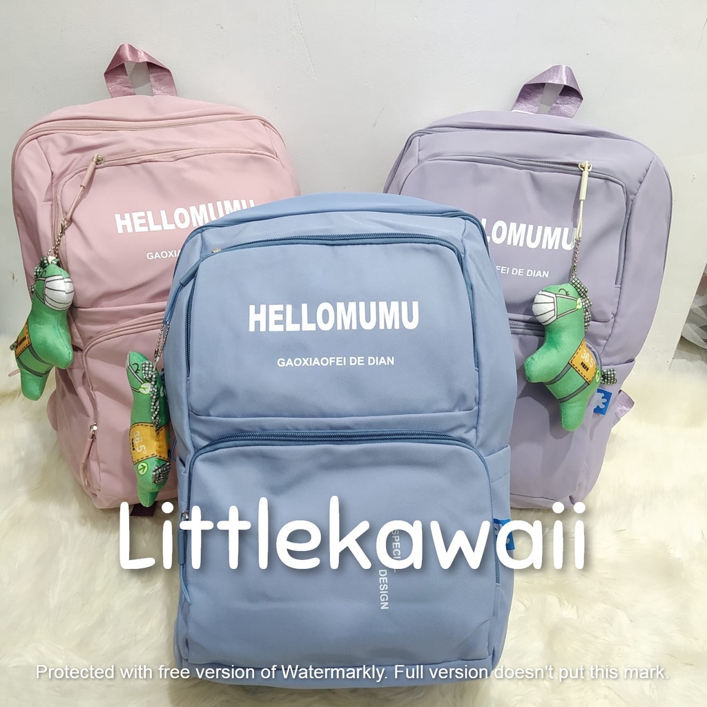 LK/Tas Ransel Laptop Backpack Parasut Sekolah Fashion Remaja Dewasa Gantungan Boneka Hello Mumu Import