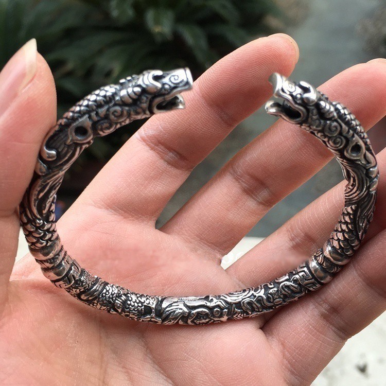 Perhiasan Gelang Baja Titanium Dragon Head Viking Fashion Pria dan Wanita