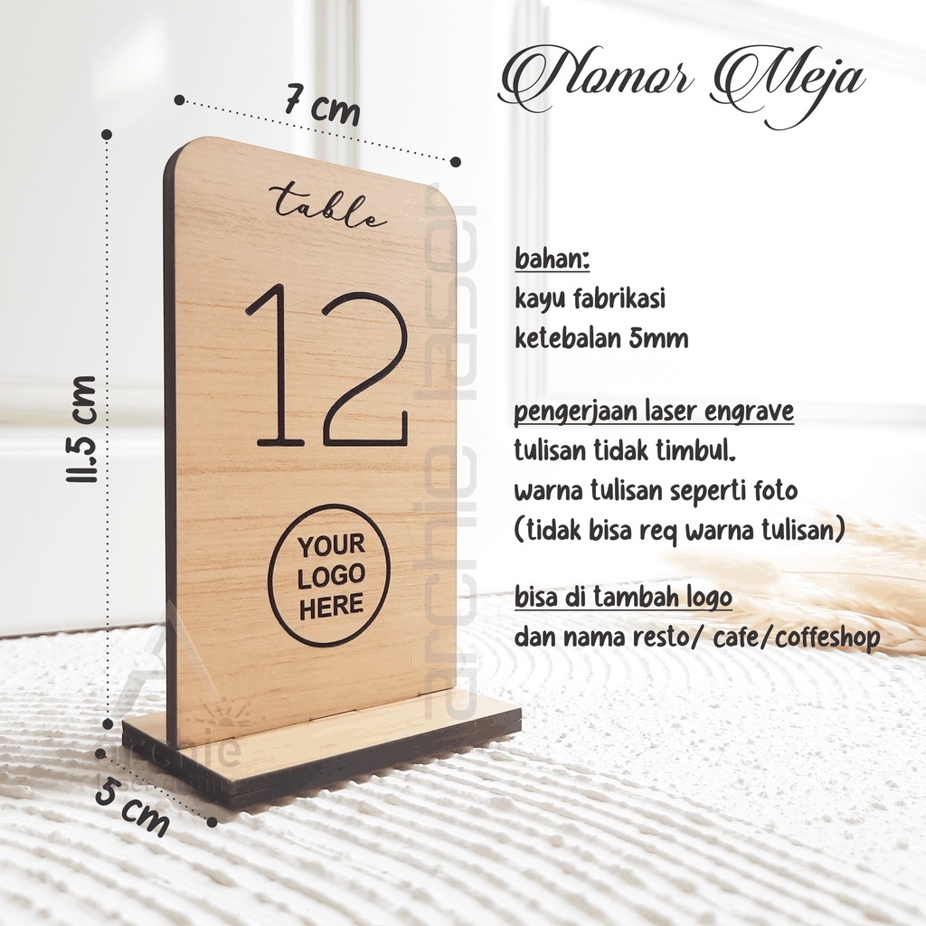 Nomor Meja Kayu, Papan Nomor Meja Resto / Cafe / Coffee Shop / Rumah Makan Custom Logo