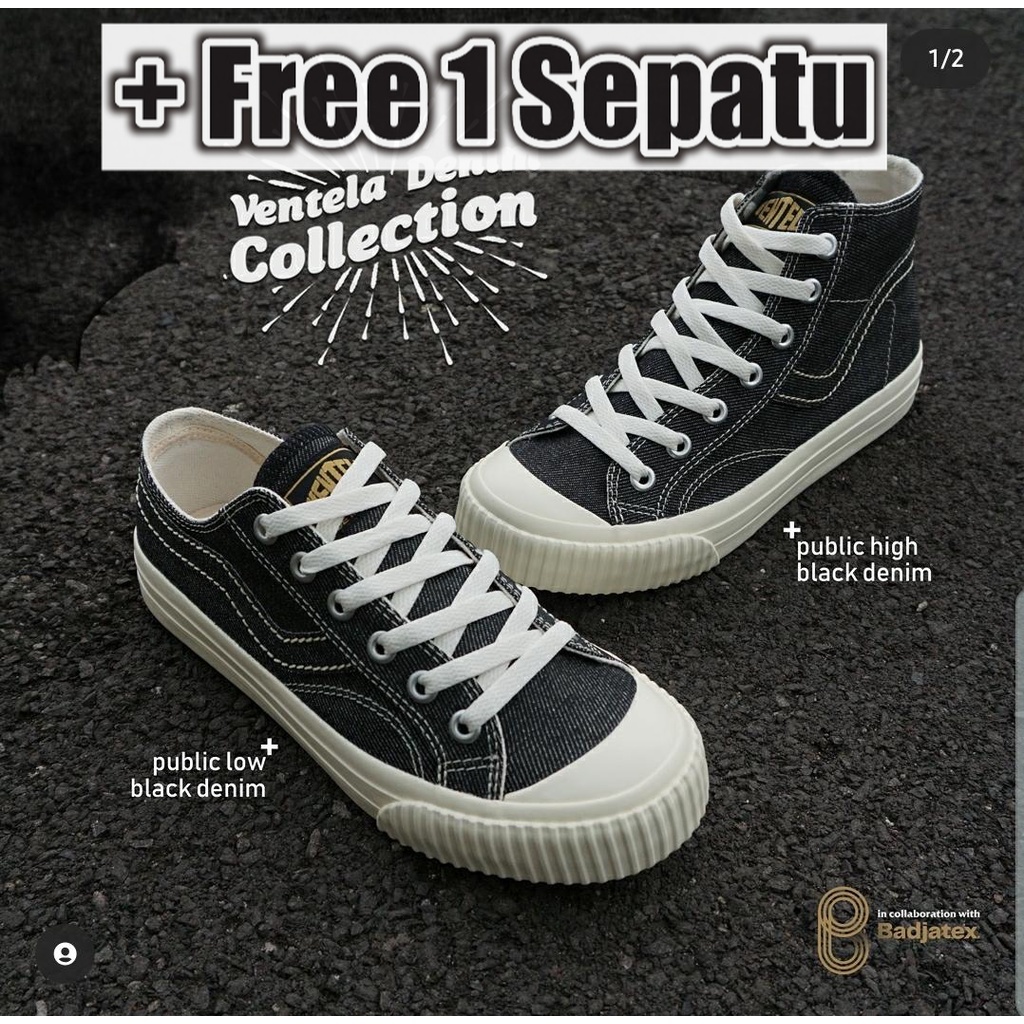 Ventela Public Denim Black Dan Blue High Low Sepatu Ventella Vantela Original Sneakers Pria Produk L