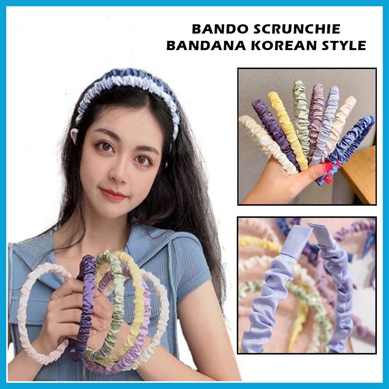 Bando Scrunchie Korea / Headband Satin Kerut / Bandana Rambut Kain Polos / Bando Wanita Aksesoris Rambut Pita Korean Fashion Style