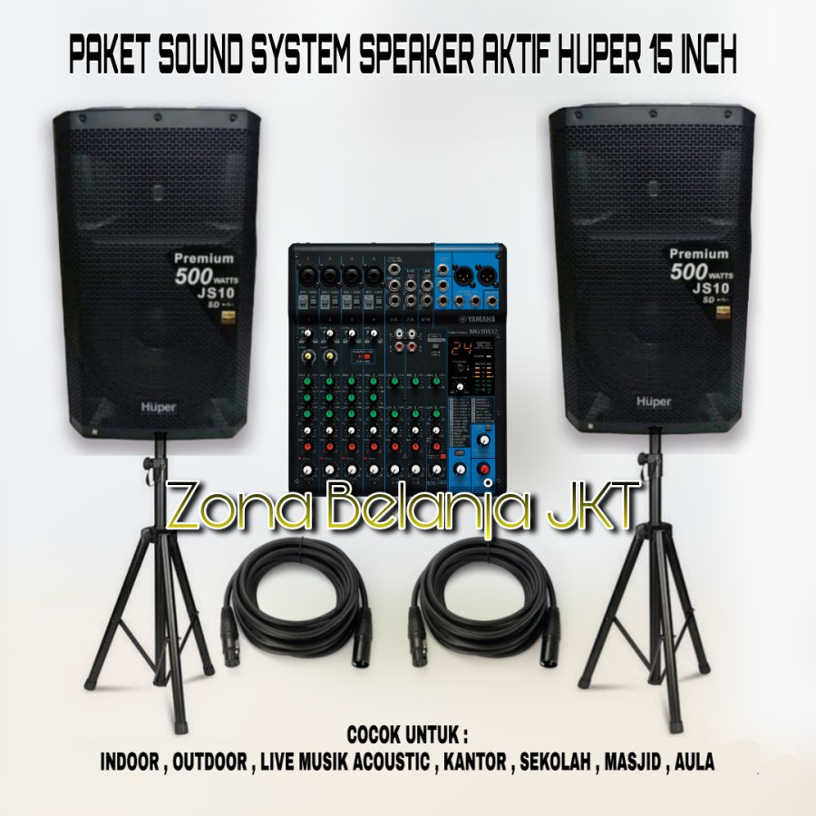 PAKET SOUND SYSTEM HUPER 15 INCH JS10 MIXER YAMAHA 1O CHANNEL UNTUK INDOOR OUTDOOR LIVE MUSIK ORIGINAL ( H-1 )