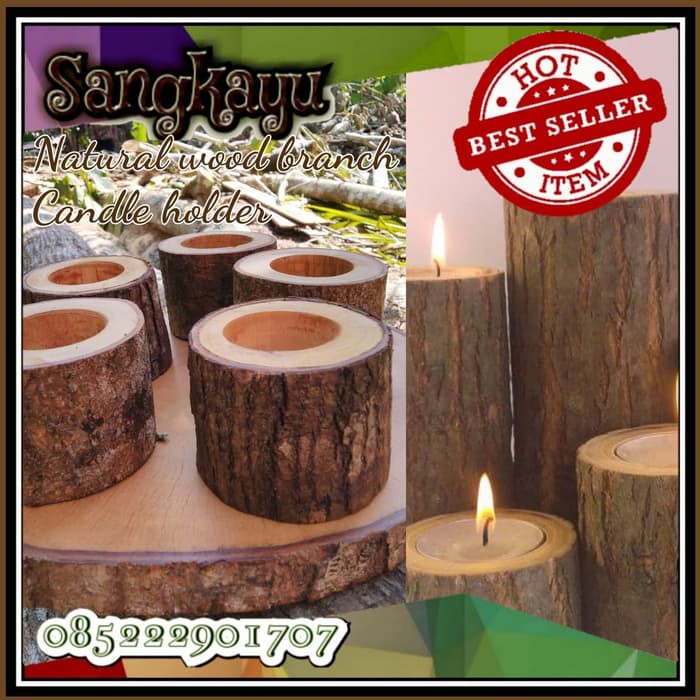 Rustic candle holder 5 cm tea lights dekorasi tempat lilin kayu no elektrik