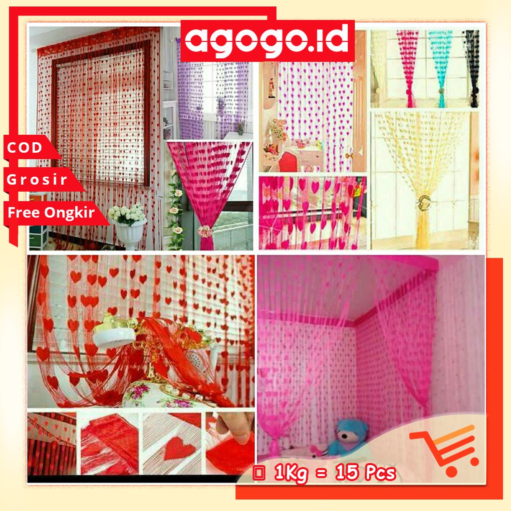 AGG-07 Tirai Benang Love / Tirai Pintu dan Tirai Jendela Motif Love Impor Murah