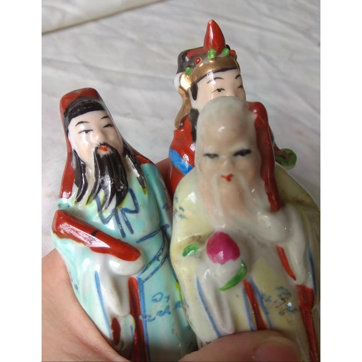 pajangan patung keramik fu lu shou kecil 3 buah
