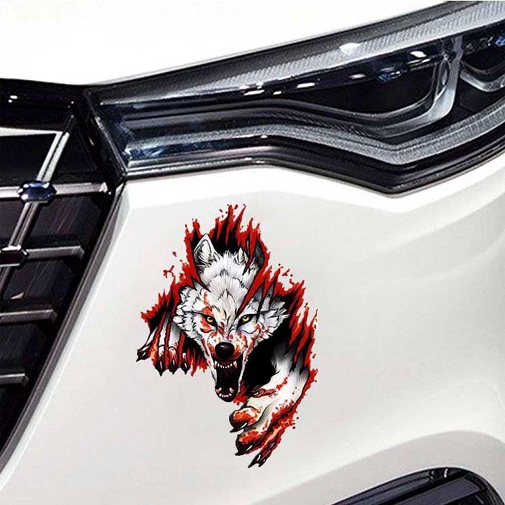 LANFY Stiker Mobil Kepala Serigala Kreatif Keren Aksesoris Styling Mobil Stiker Hias Pintu Mobil Scratch blocking Car Body Decoration