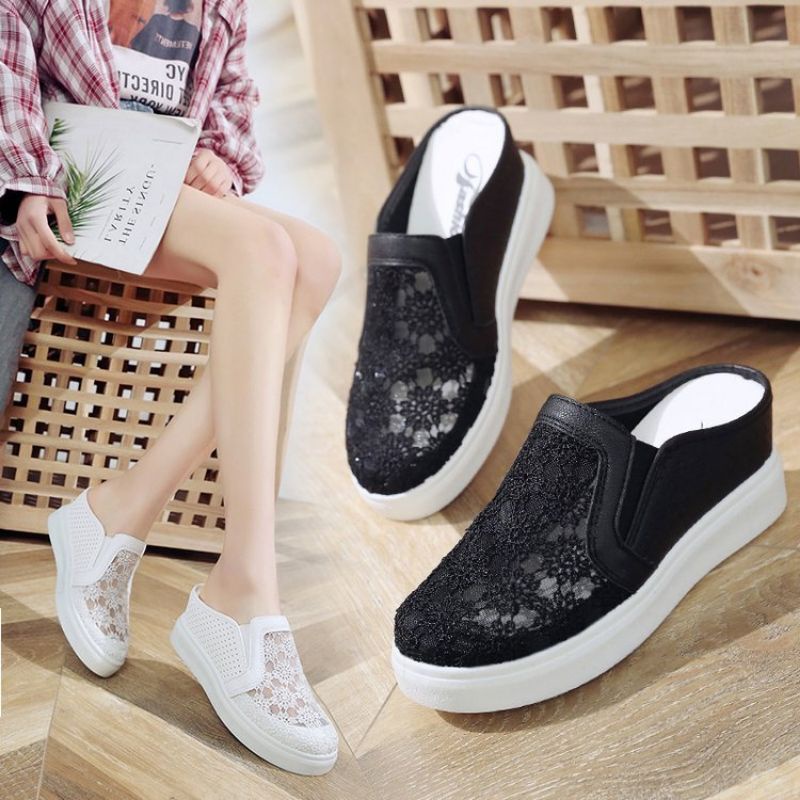 ( AMOUR )  Sepatu Wanita Wedges Brokat Import 808