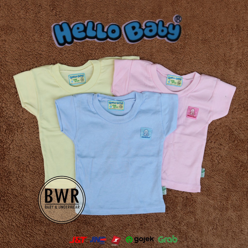 Kaos HELLO BABY Pendek Warna Polos | Kaos Oblong Anak Usia 1~3 Tahun - Bwr IX