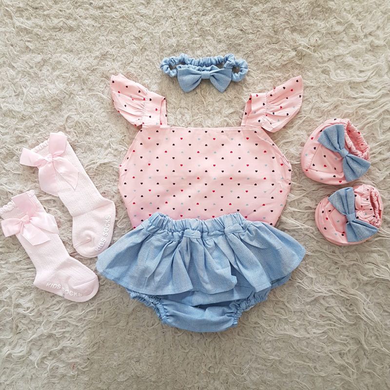 baju bayi Newborn Polkadot bloomer Set-Love B
