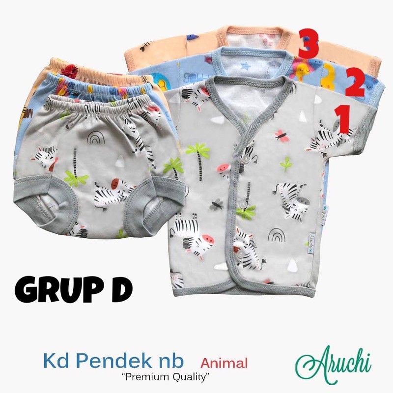 Aruchi MOTIF Setelan Pendek / Panjang Kancing Depan NEWBORN / NB (1stel)