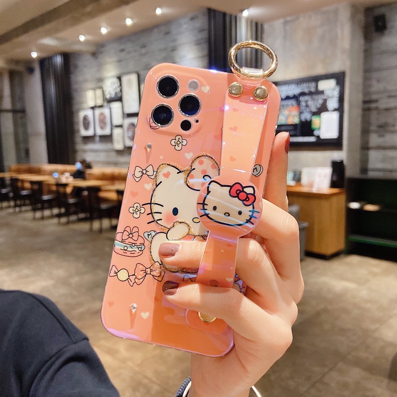 Hello Kitty case iPhone 12 pro mx 11 pro max X/Xs max XR 7/8/se2020 7plus/8plus 6/6s plus wrist strap soft shell casing iphone