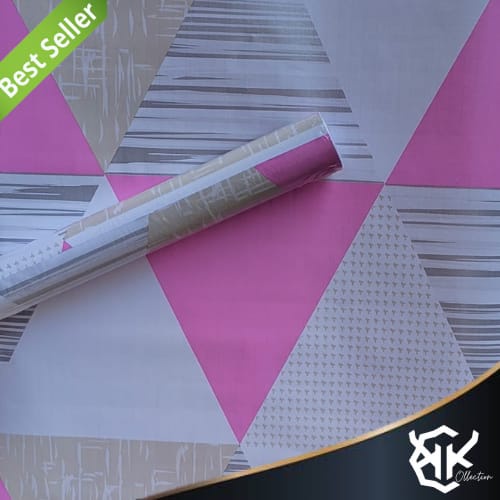 Wallpaper Dinding Motif Segitiga  45cm x 10m Segitiga Pink Muda Wallpaper Sticker Dinding Motif Segi