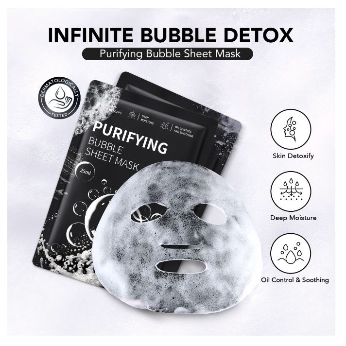 Purifying Bubble Sheet Mask | Bubble Detox, Masker Wajah, Moisturizer, Mengontrol Minyak Berlebih |